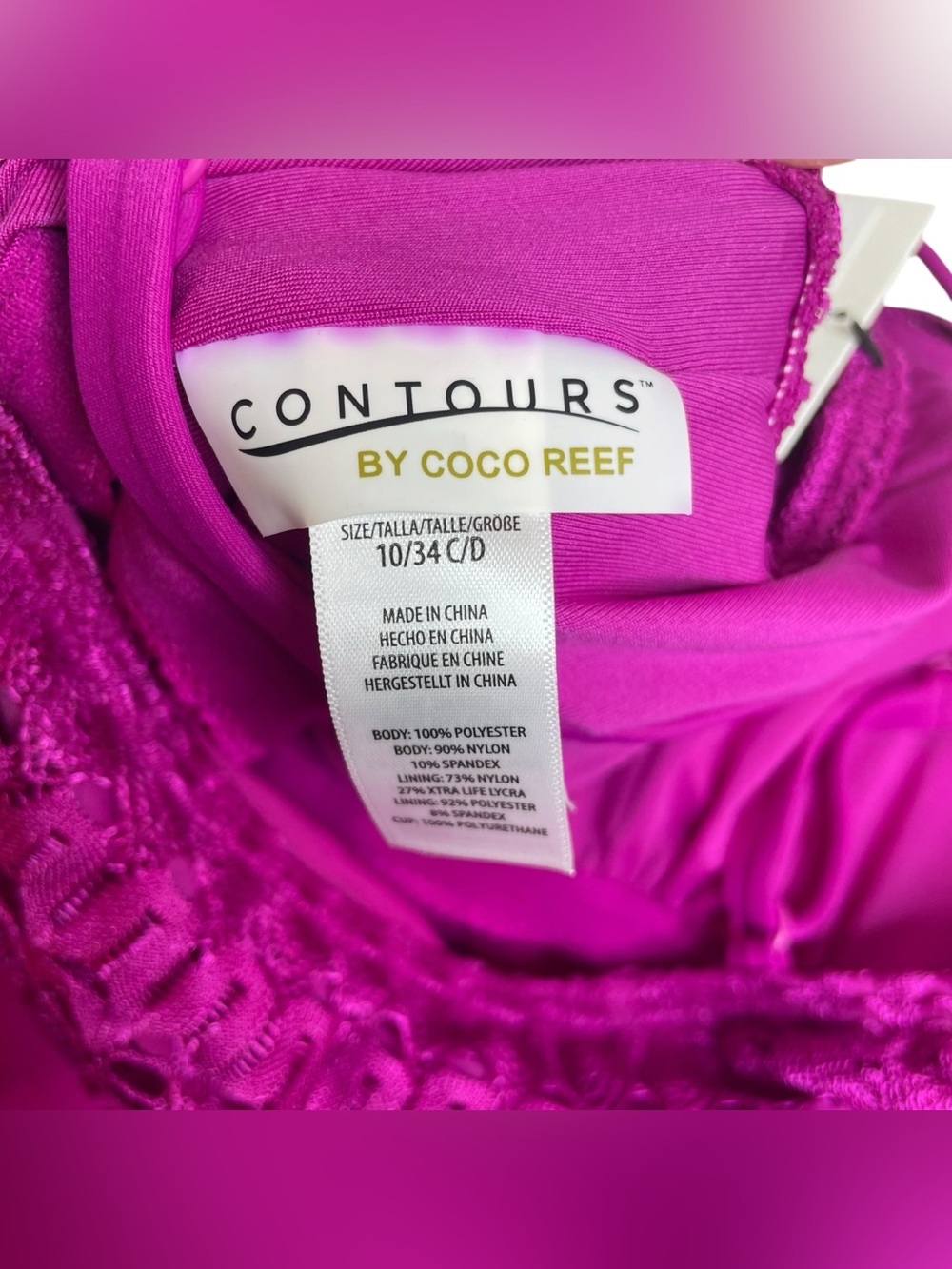 Contours by Coco Reef Amaris Lace One Piece Swimsuit Magenta Size 10 / 34C/D New - Picture 8 of 8